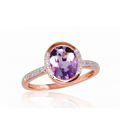 Gold ring 1100523(Au-R+PRh-W)_DI+AM, Red Gold 585°, Rhodium (Plating) , Diamonds , Amethyst