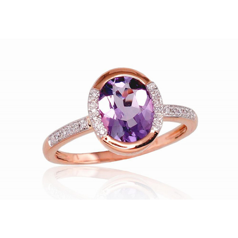 Gold ring 1100523(Au-R+PRh-W)_DI+AM, Red Gold 585°, Rhodium (Plating) , Diamonds , Amethyst