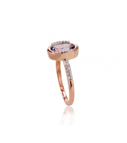 Gold ring 1100523(Au-R+PRh-W)_DI+AM, Red Gold 585°, Rhodium (Plating) , Diamonds , Amethyst