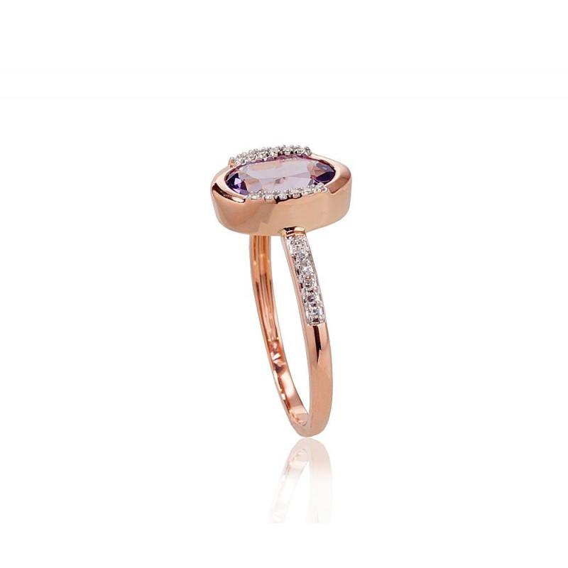 Gold ring 1100523(Au-R+PRh-W)_DI+AM, Red Gold 585°, Rhodium (Plating) , Diamonds , Amethyst