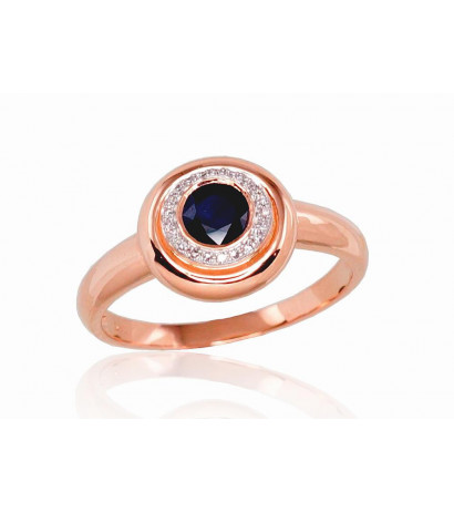 Gold ring 1100524(Au-R+PRh-W)_DI+SA, Red Gold 585°, Rhodium (Plating) , Diamonds , Sapphire