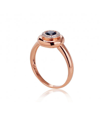 Gold ring 1100524(Au-R+PRh-W)_DI+SA, Red Gold 585°, Rhodium (Plating) , Diamonds , Sapphire