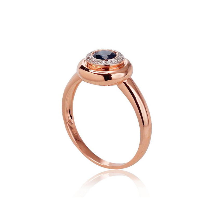 Gold ring 1100524(Au-R+PRh-W)_DI+SA, Red Gold 585°, Rhodium (Plating) , Diamonds , Sapphire