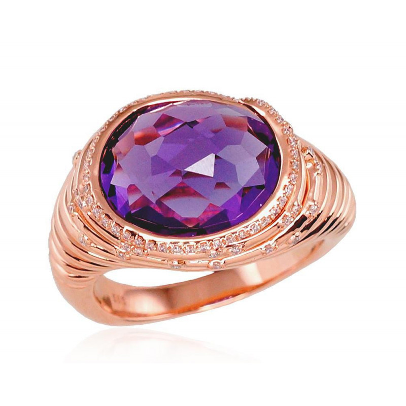 Gold ring 1100532(Au-R)_DI+AM, Red Gold 585°, Diamonds , Amethyst