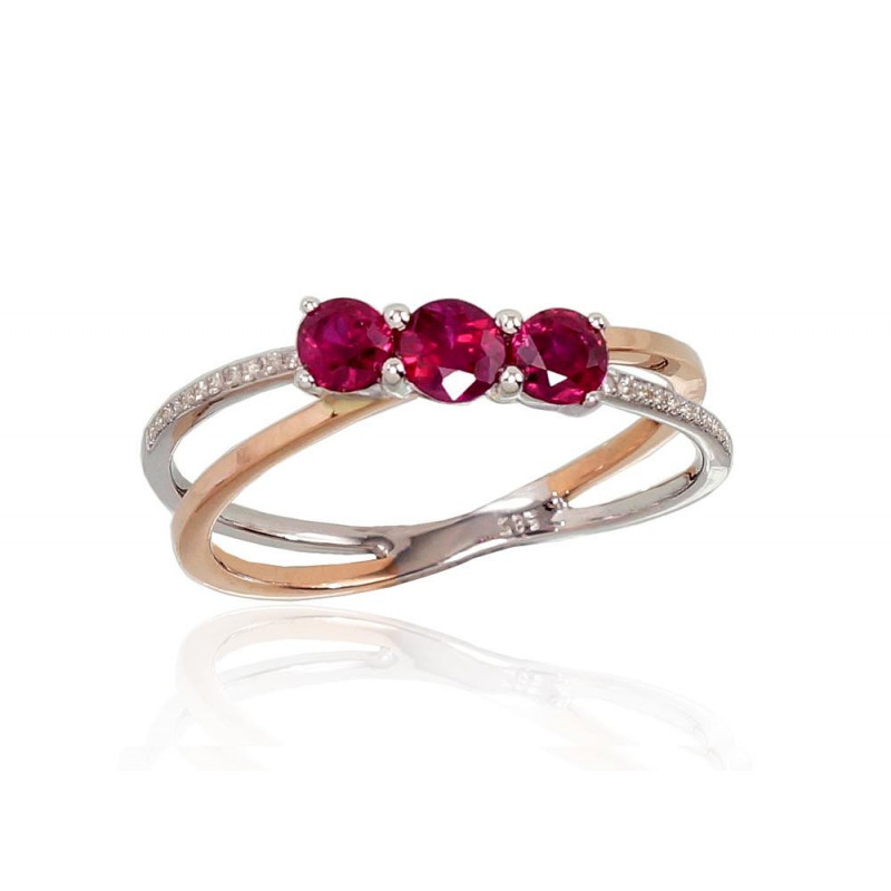 Gold ring 1100667(Au-R+Au-W)_DI+RB, White/Red Gold 585°, Diamonds , Ruby