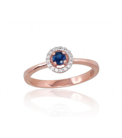 Gold ring 1100705(Au-R+PRh-W)_DI+SA, Red Gold 585°, Rhodium (Plating) , Diamonds , Sapphire