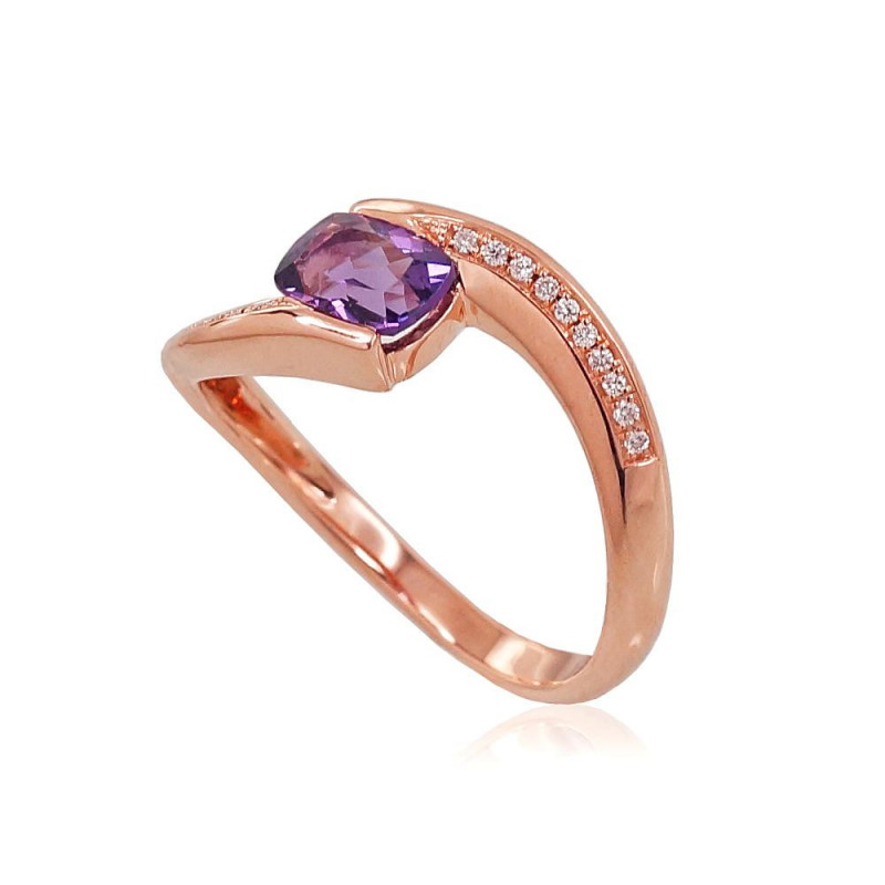 Gold ring 1100760(Au-R)_DI+AM, Red Gold 585°, Diamonds , Amethyst