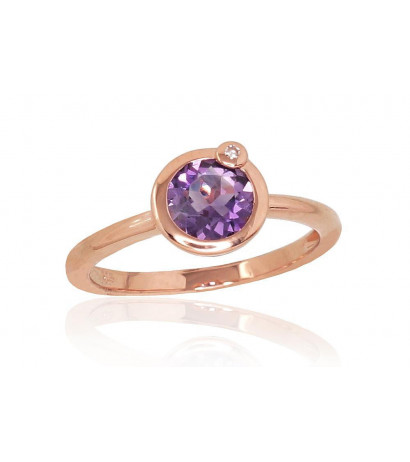 Gold ring 1100810(Au-R)_DI+AM, Red Gold 585°, Diamonds , Amethyst