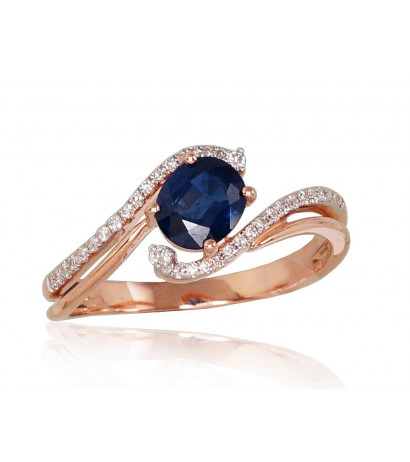 Gold ring 1100811(Au-R+PRh-W)_DI+SA, Red Gold 585°, Rhodium (Plating) , Diamonds , Sapphire