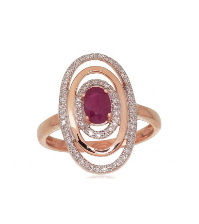 Gold ring 1100813(Au-R+PRh-W)_DI+RB, Red Gold 585°, Rhodium (Plating) , Diamonds , Ruby