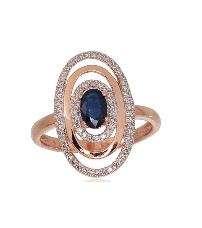 Gold ring 1100813(Au-R+PRh-W)_DI+SA, Red Gold 585°, Rhodium (Plating) , Diamonds , Sapphire