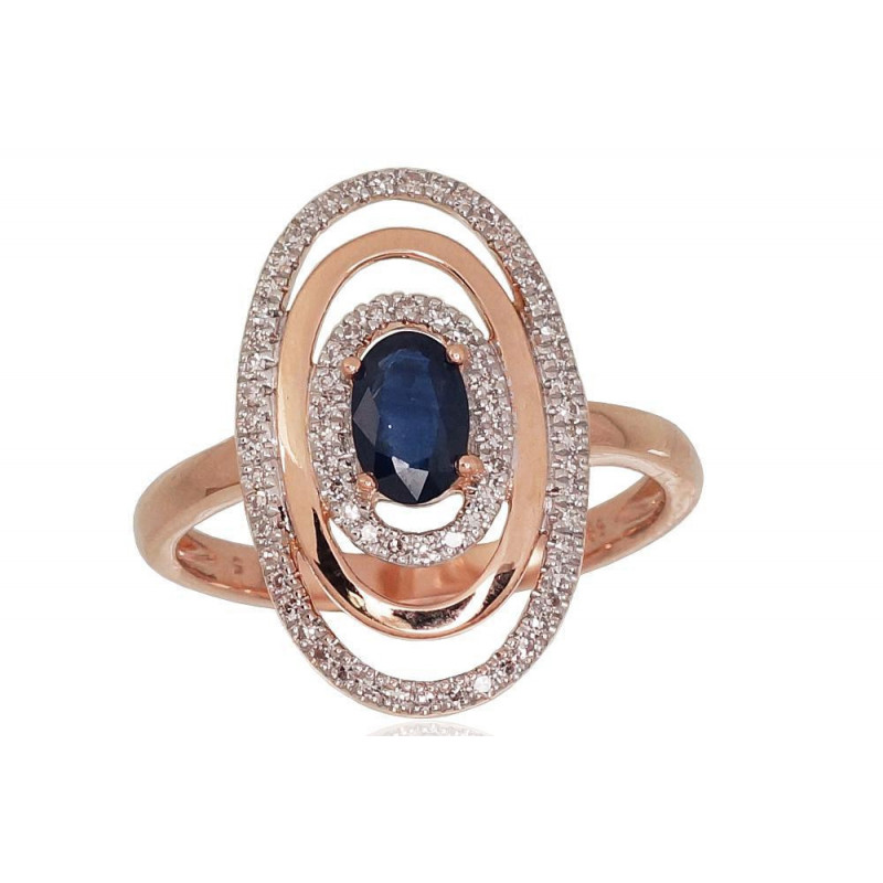 Gold ring 1100813(Au-R+PRh-W)_DI+SA, Red Gold 585°, Rhodium (Plating) , Diamonds , Sapphire