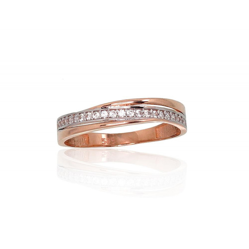 Gold ring 1100877(Au-R+PRh-W)_CZ, Red Gold 585°, Rhodium (Plating) , Zirkons