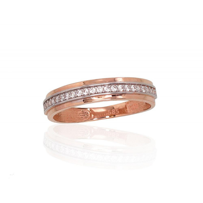 Gold ring 1100878(Au-R+PRh-W)_CZ, Red Gold 585°, Rhodium (Plating) , Zirkons