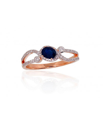 Gold ring 1100903(Au-R+PRh-W)_DI+SA, Red Gold 585°, Rhodium (Plating) , Diamonds , Sapphire