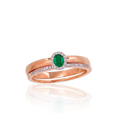 Gold ring 1100904(Au-R+PRh-W)_DI+EM, Red Gold 585°, Rhodium (Plating) , Diamonds , Emerald