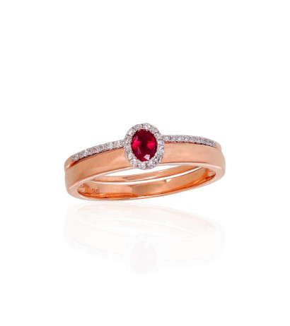 Gold ring 1100904(Au-R+PRh-W)_DI+RB, Red Gold 585°, Rhodium (Plating) , Diamonds , Ruby