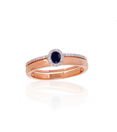 Gold ring 1100904(Au-R+PRh-W)_DI+SA, Red Gold 585°, Rhodium (Plating) , Diamonds , Sapphire