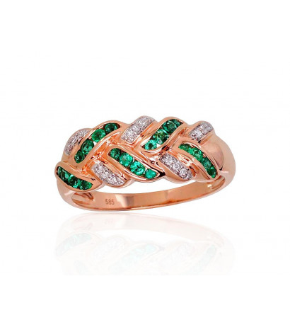 Gold ring 1100905(Au-R+PRh-W)_DI+EM, Red Gold 585°, Rhodium (Plating) , Diamonds , Emerald