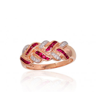 Gold ring 1100905(Au-R+PRh-W)_DI+RB, Red Gold 585°, Rhodium (Plating) , Diamonds , Ruby