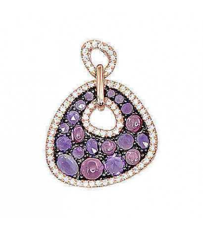 Gold pendant 1300181(Au-R)_DI+AM+RD, Red Gold 585°, Diamonds , Amethyst , Rodolite