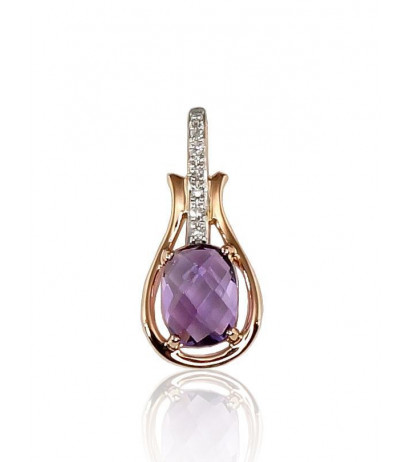 Gold pendant 1300201(Au-R+PRh-W)_DI+AM, Red Gold 585°, Rhodium (Plating) , Diamonds , Amethyst