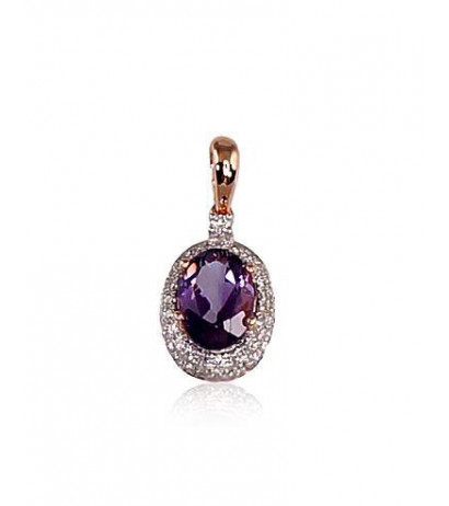 Gold pendant 1300264(Au-R+PRh-W)_DI+AM, Red Gold 585°, Rhodium (Plating) , Diamonds , Amethyst