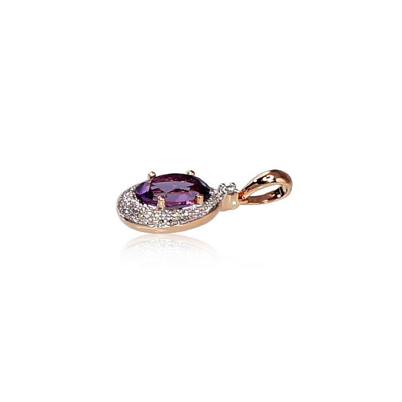 Gold pendant 1300264(Au-R+PRh-W)_DI+AM, Red Gold 585°, Rhodium (Plating) , Diamonds , Amethyst