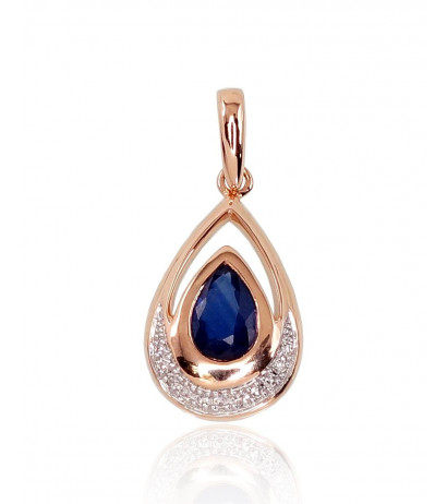 Gold pendant 1300527(Au-R+PRh-W)_DI+SA, Red Gold 585°, Rhodium (Plating) , Diamonds , Sapphire