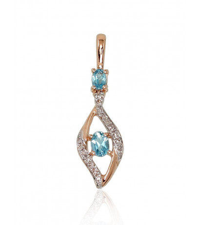 Gold pendant 1300528(Au-R+PRh-W)_DI+TZB, Red Gold 585°, Rhodium (Plating) , Diamonds , Blue Topaz