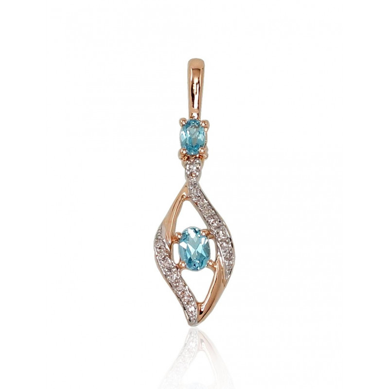 Gold pendant 1300528(Au-R+PRh-W)_DI+TZB, Red Gold 585°, Rhodium (Plating) , Diamonds , Blue Topaz