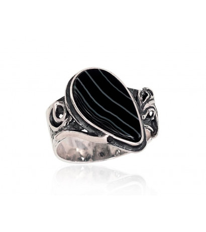 Silver ring 2101695(POx-Bk)_AG, Silver 925°, oxide (Plating), Agate