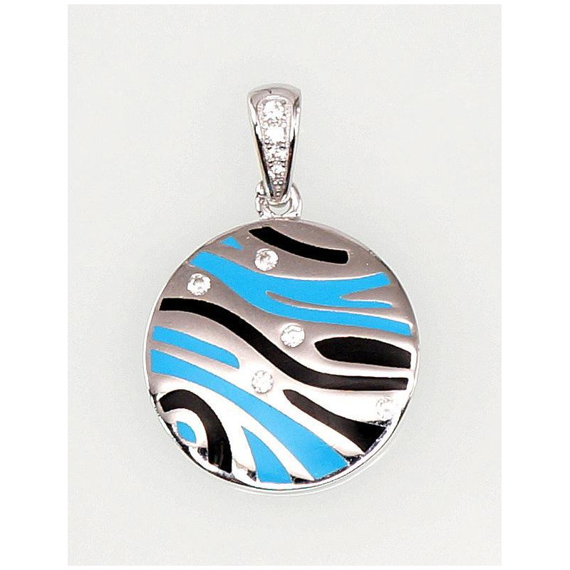 Silver pendant 2300714(PRh-Gr)_CZ+ML-B+ML-BK, Silver 925°, Rhodium (Plating), Zirkons , Jewelery enamel