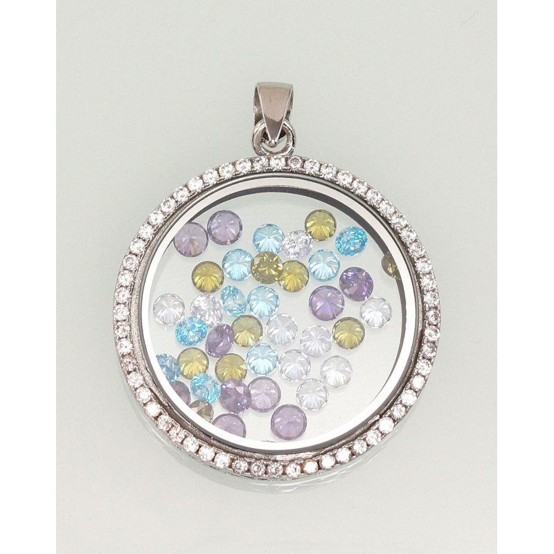 Silver pendant 2301465(PRh-Gr)_CZ-MIX, Silver 925°, Rhodium (Plating), Zirkons