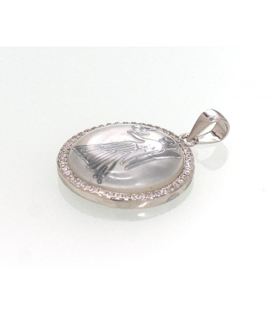 Silver pendant 2301472(PRh-Gr)_CZ+PL, Silver 925°, Rhodium (Plating), Zirkons , Mother-of-pearl