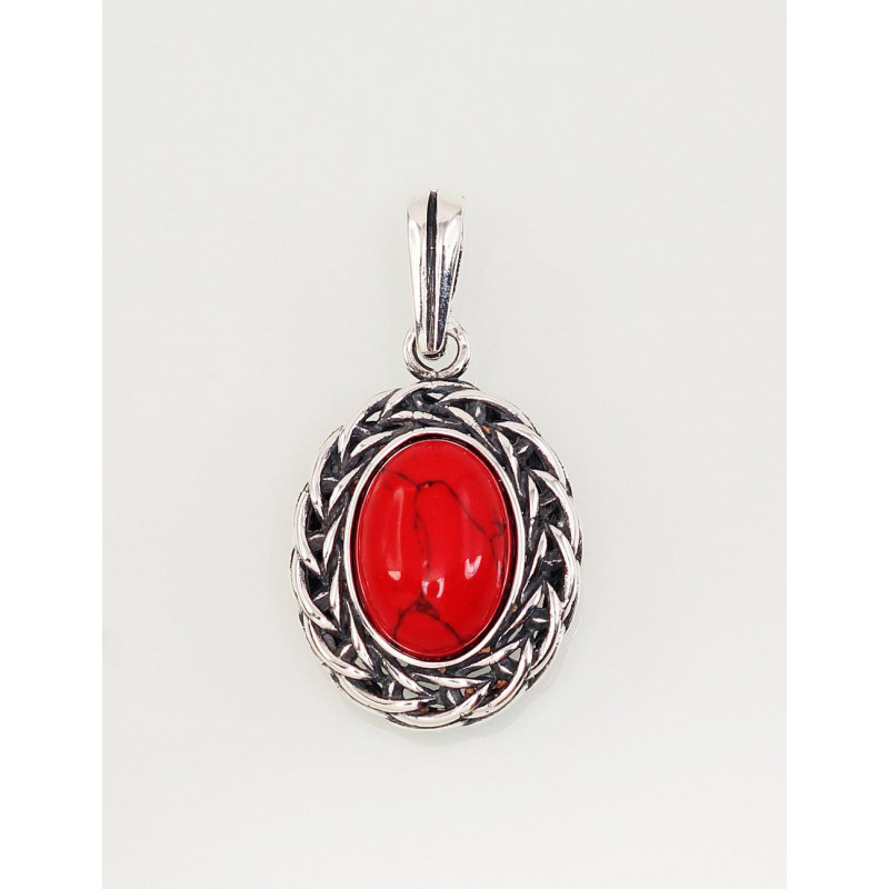 Silver pendant 2301554(POx-Bk)_COX, Silver 925°, oxide (Plating), Coral (Imitation)