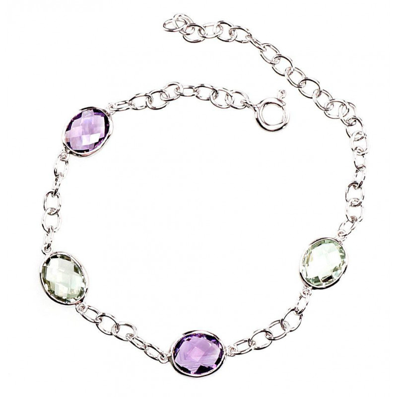 Silver bracelet 2600124(PRh-Gr)_AM+AMG, Silver 925°, Rhodium (Plating), Amethyst , Green Amethyst