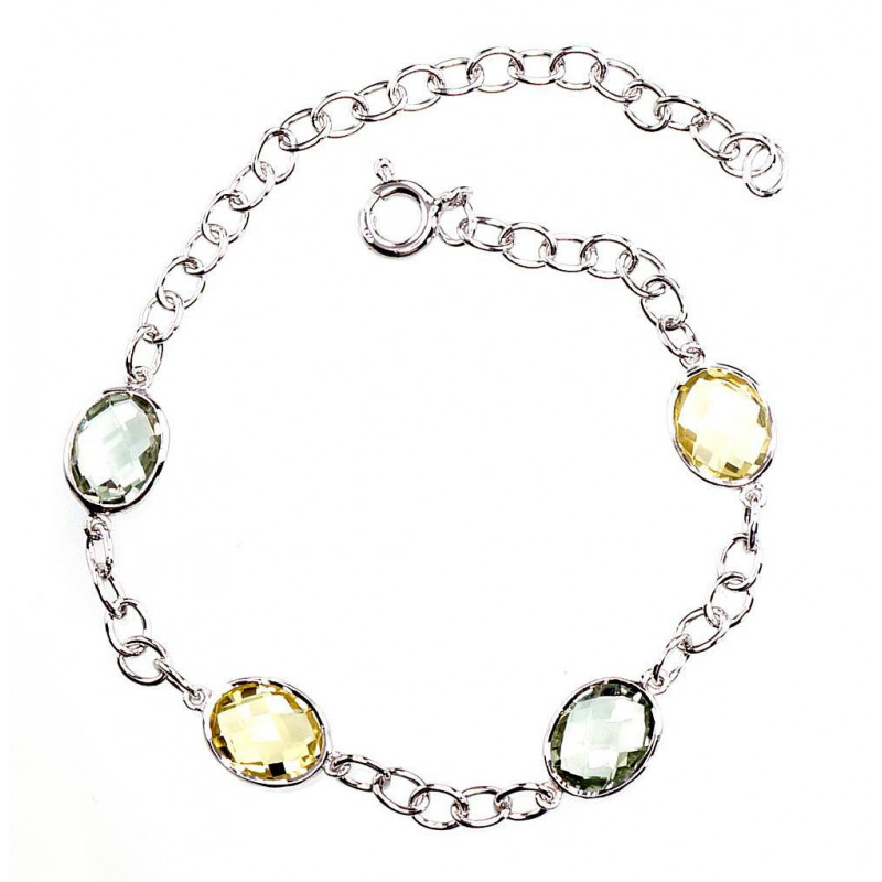 Silver bracelet 2600124(PRh-Gr)_AMG+CT, Silver 925°, Rhodium (Plating), Green Amethyst , Citrine