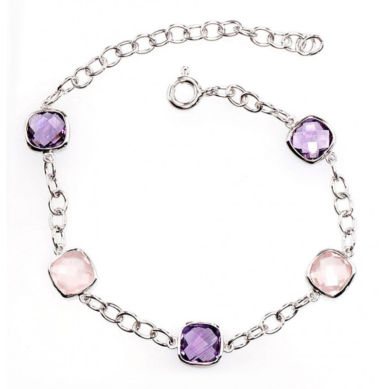 Silver bracelet 2600126(PRh-Gr)_AM+KZPI, Silver 925°, Rhodium (Plating), Amethyst , Pink Quarz