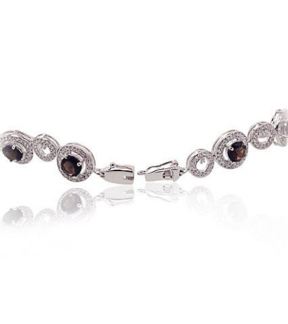 Silver bracelet 2600287(PRh-Gr)_CZ+KZSM, Silver 925°, Rhodium (Plating), Zirkons , Smoky Quarz