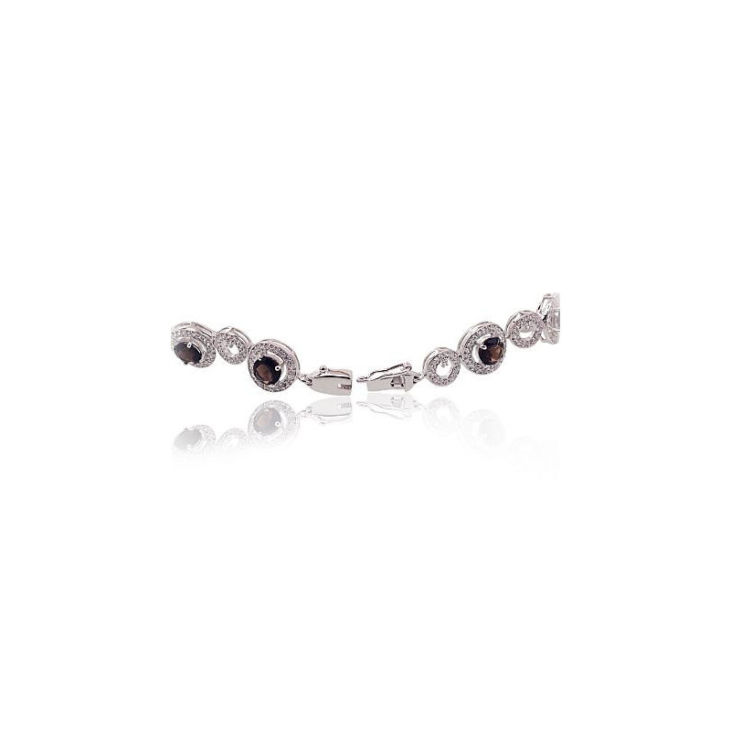 Silver bracelet 2600287(PRh-Gr)_CZ+KZSM, Silver 925°, Rhodium (Plating), Zirkons , Smoky Quarz