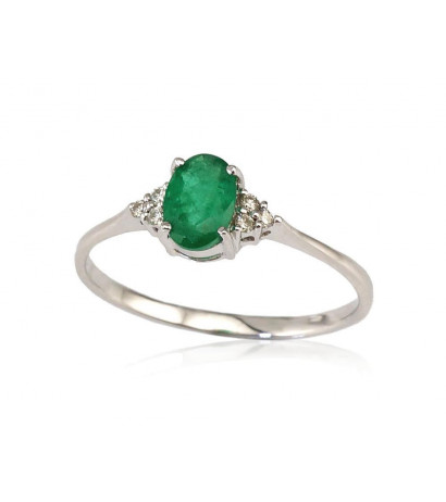 Gold ring 1100091(Au-W)_DI+EM, White Gold 585°, Diamonds , Emerald