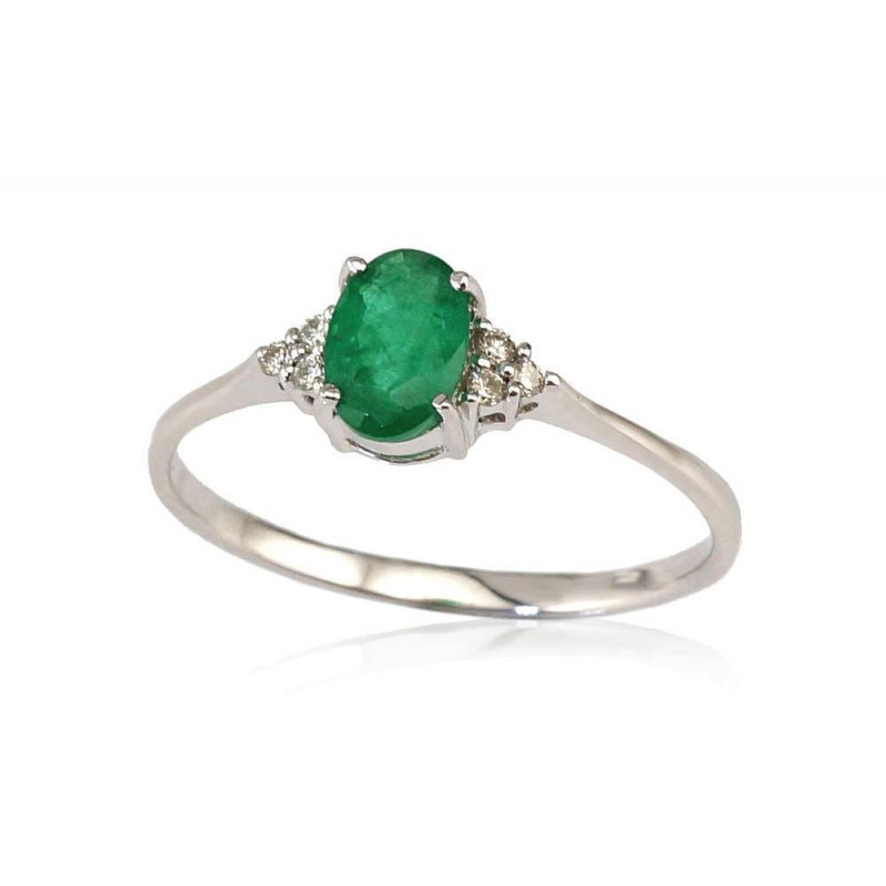 Gold ring 1100091(Au-W)_DI+EM, White Gold 585°, Diamonds , Emerald