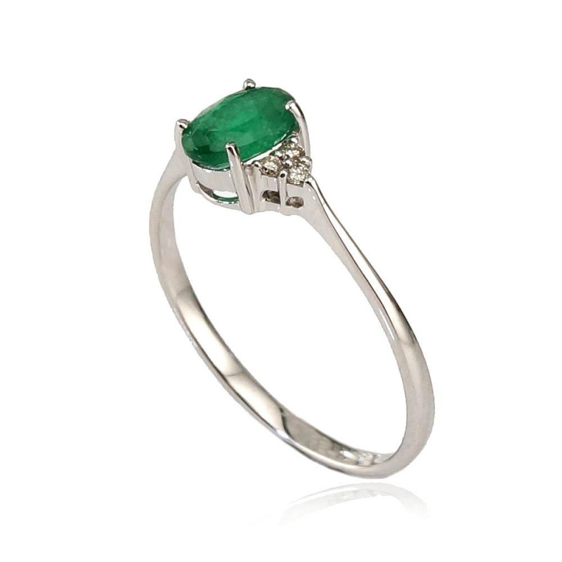 Gold ring 1100091(Au-W)_DI+EM, White Gold 585°, Diamonds , Emerald