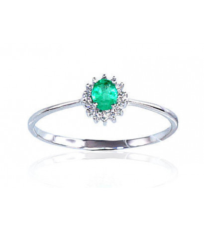 Gold ring 1100100(Au-W)_DI+EM, White Gold 585°, Diamonds , Emerald