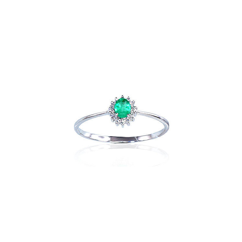 Gold ring 1100100(Au-W)_DI+EM, White Gold 585°, Diamonds , Emerald