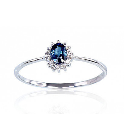 Gold ring 1100100(Au-W)_DI+SA, White Gold 585°, Diamonds , Sapphire