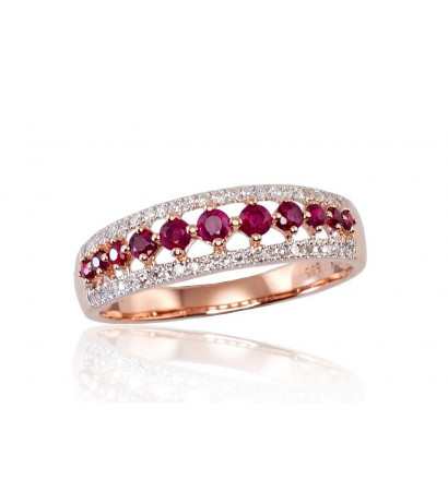 Gold ring 1100189(Au-R+PRh-W)_DI+RB, Red Gold 585°, Rhodium (Plating) , Diamonds , Ruby