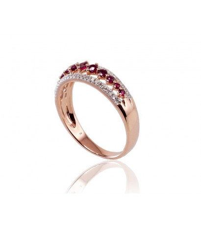 Gold ring 1100189(Au-R+PRh-W)_DI+RB, Red Gold 585°, Rhodium (Plating) , Diamonds , Ruby