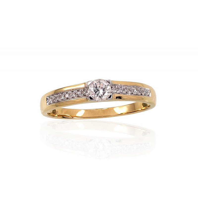 Gold ring 1100190(Au-Y+PRh-W)_DI, Yellow Gold 585°, Rhodium (Plating) , Diamonds